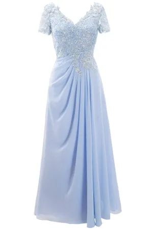 MACloth Women Mother of the Bride Dresses Short Sleeve Lace Wedding Evening Gown