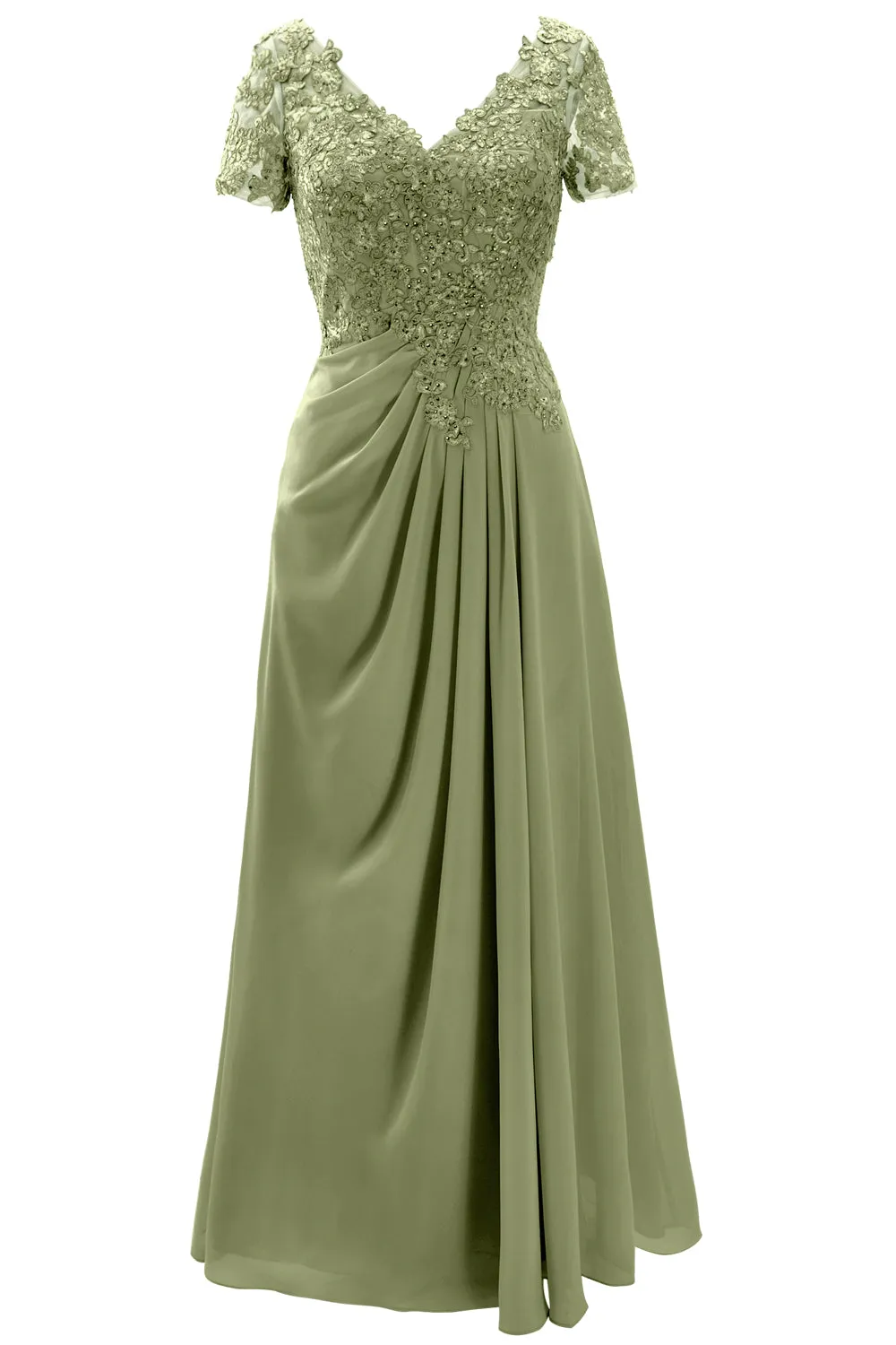 MACloth Women Mother of the Bride Dresses Short Sleeve Lace Wedding Evening Gown