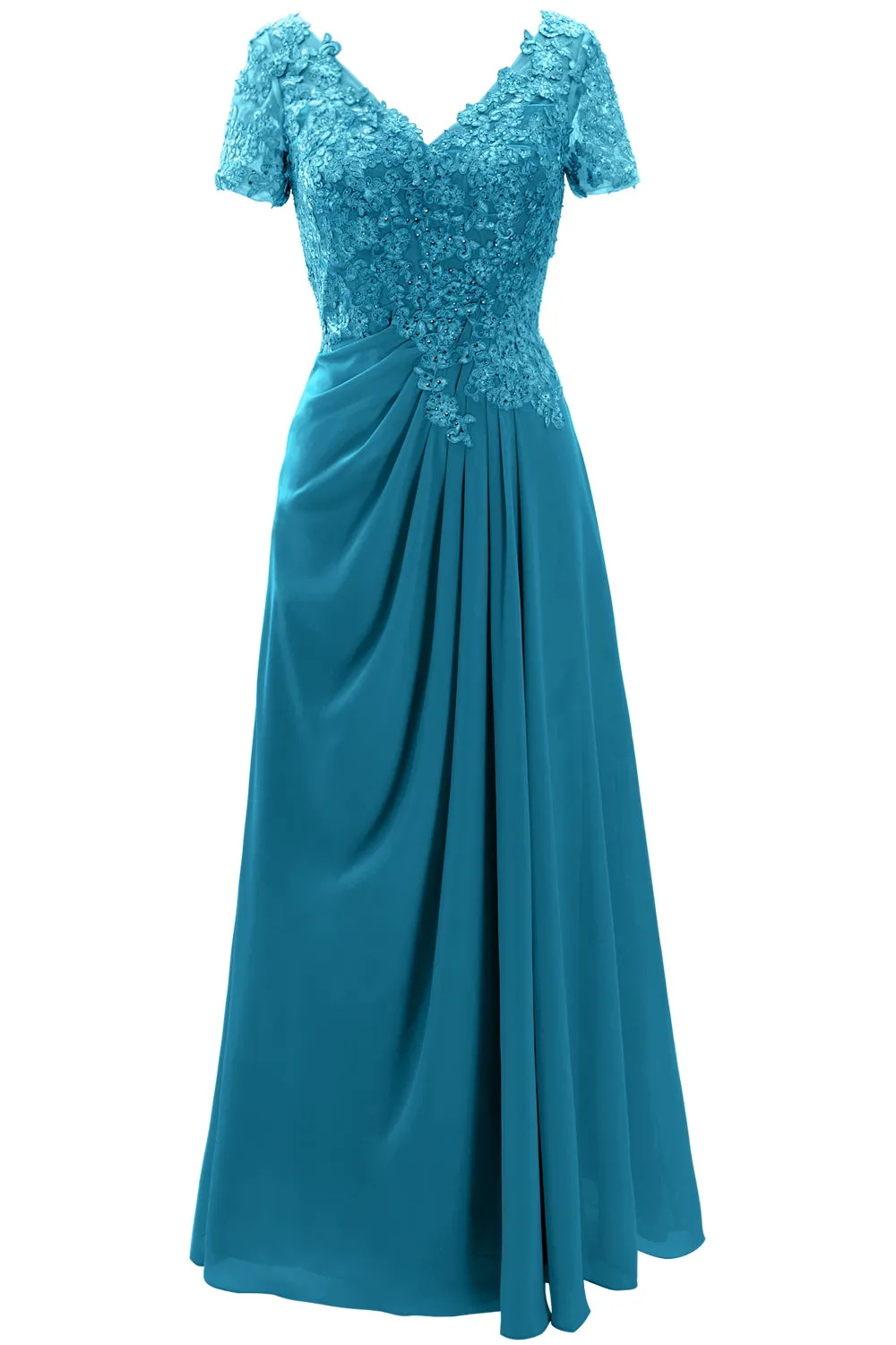 MACloth Women Mother of the Bride Dresses Short Sleeve Lace Wedding Evening Gown