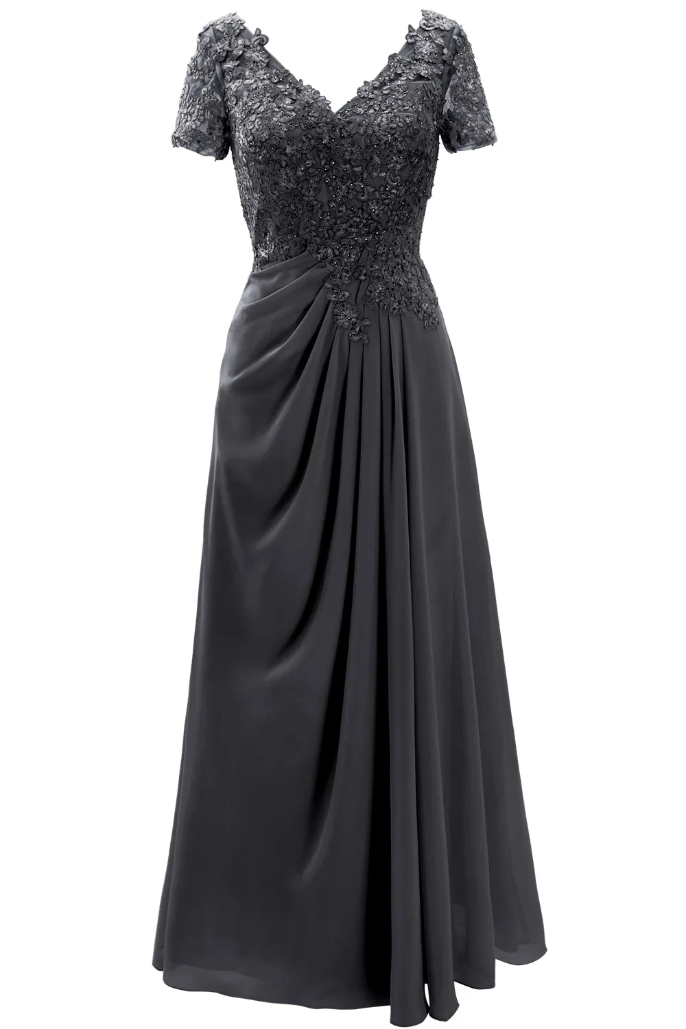 MACloth Women Mother of the Bride Dresses Short Sleeve Lace Wedding Evening Gown