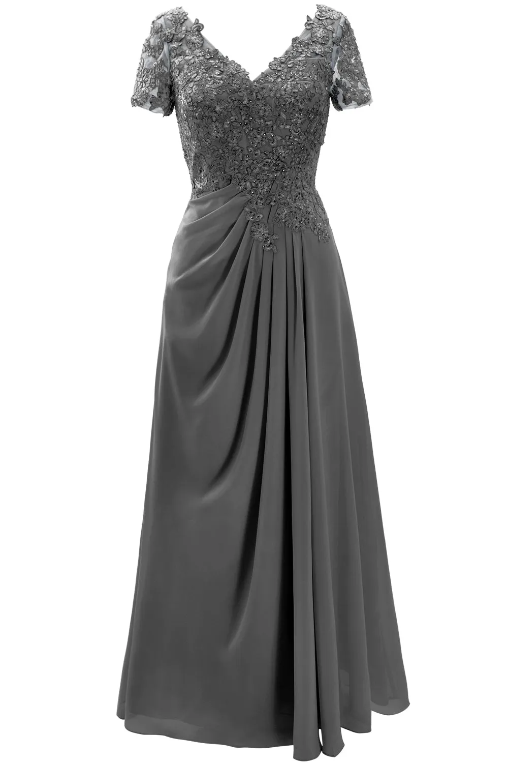 MACloth Women Mother of the Bride Dresses Short Sleeve Lace Wedding Evening Gown