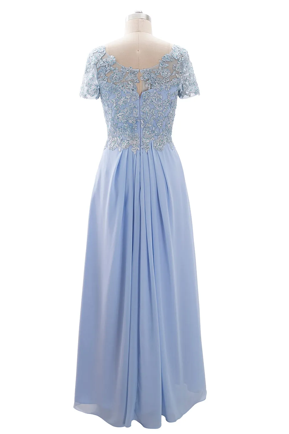 MACloth Women Mother of the Bride Dresses Short Sleeve Lace Wedding Evening Gown