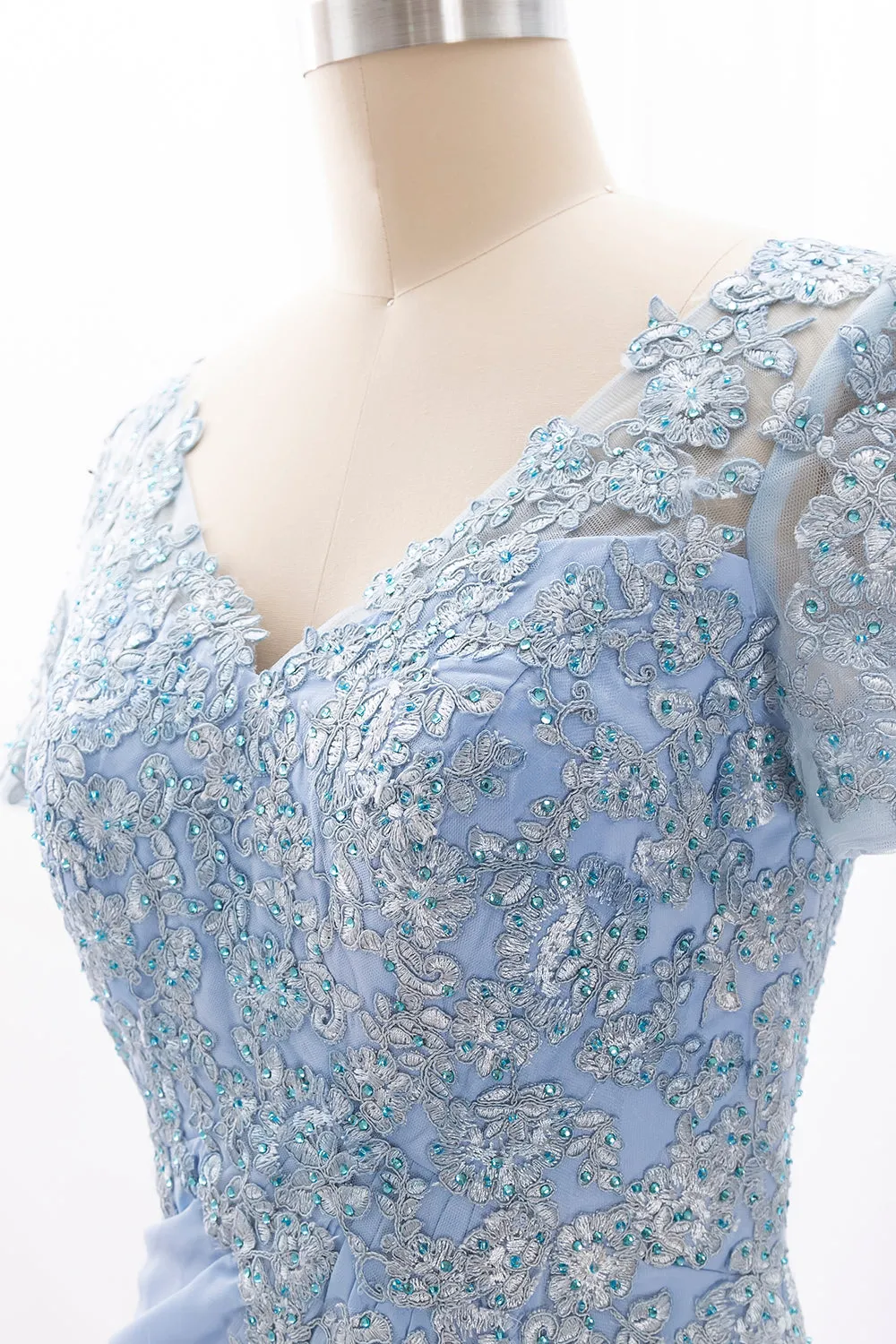 MACloth Women Mother of the Bride Dresses Short Sleeve Lace Wedding Evening Gown