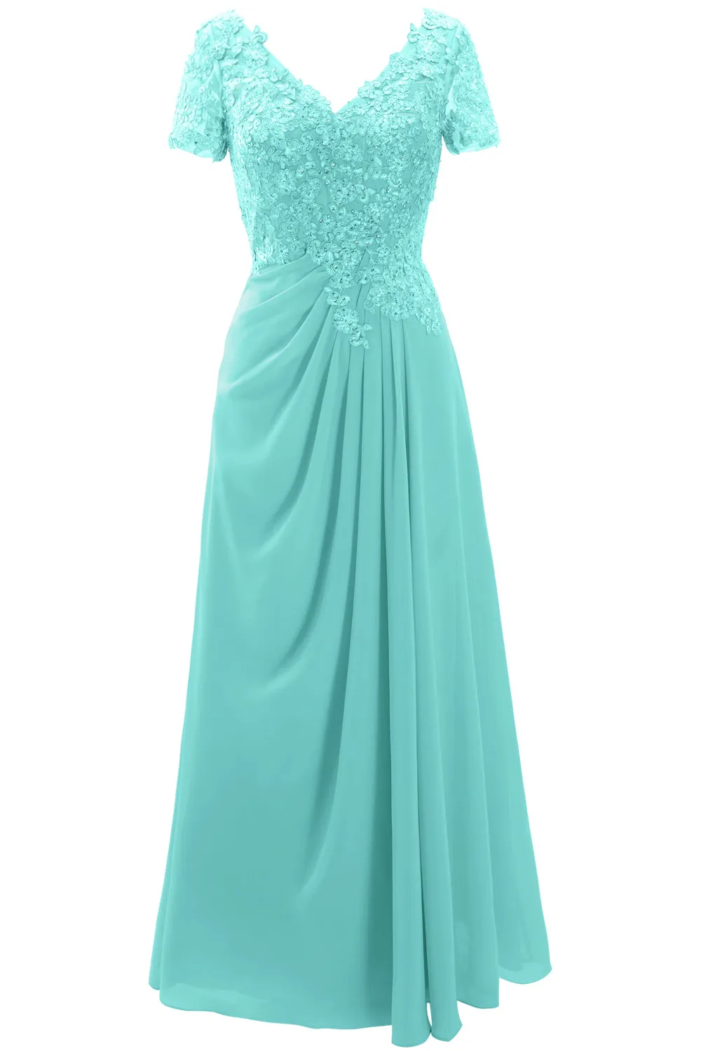 MACloth Women Mother of the Bride Dresses Short Sleeve Lace Wedding Evening Gown