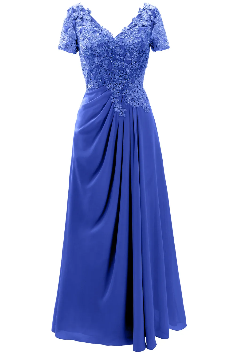 MACloth Women Mother of the Bride Dresses Short Sleeve Lace Wedding Evening Gown