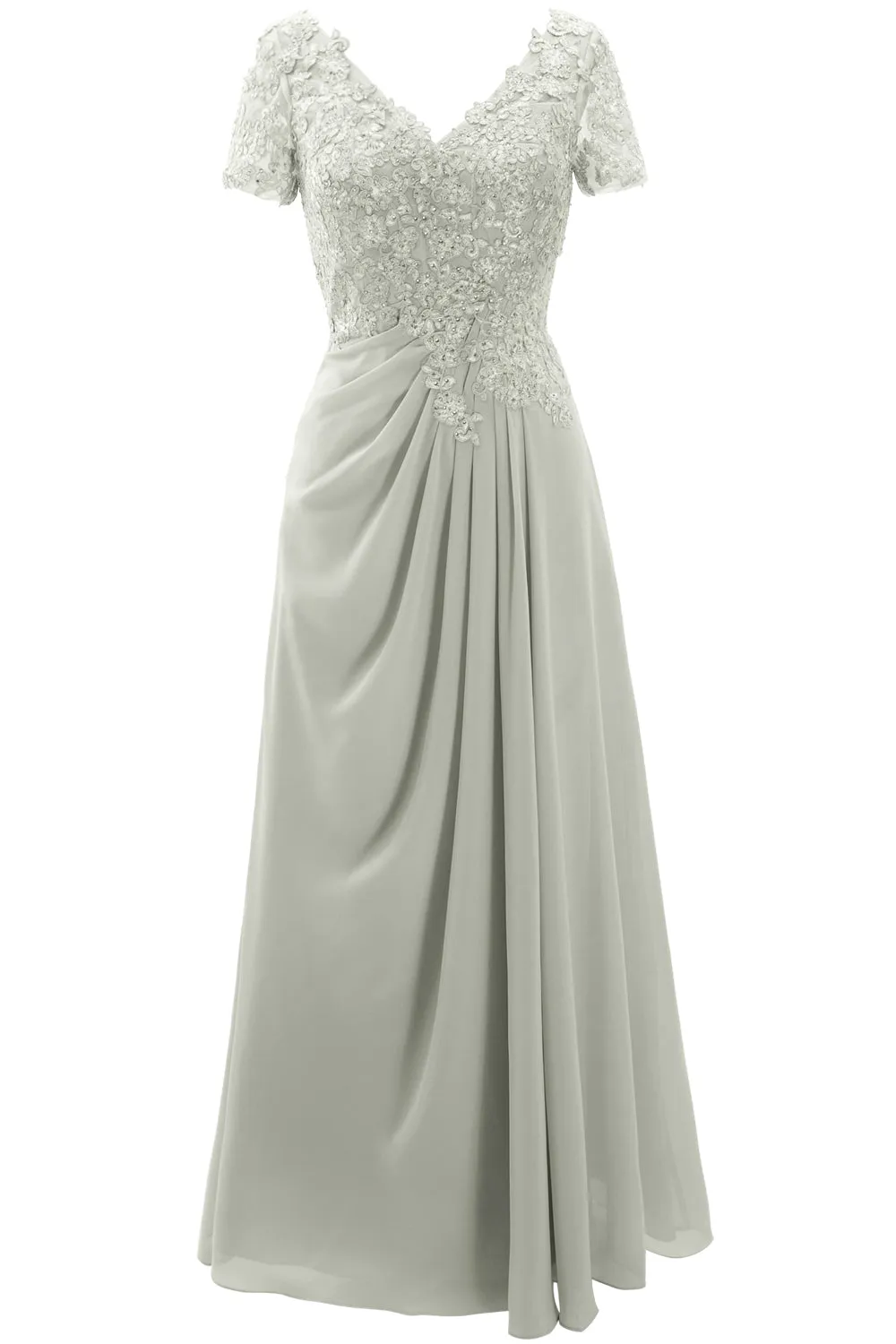 MACloth Women Mother of the Bride Dresses Short Sleeve Lace Wedding Evening Gown