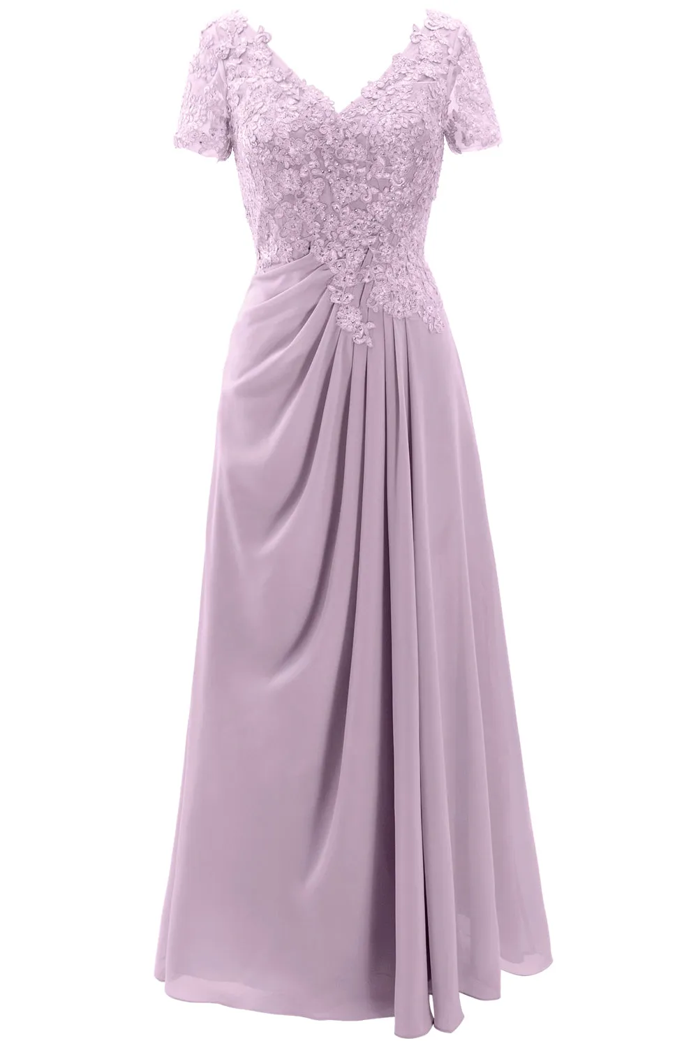 MACloth Women Mother of the Bride Dresses Short Sleeve Lace Wedding Evening Gown
