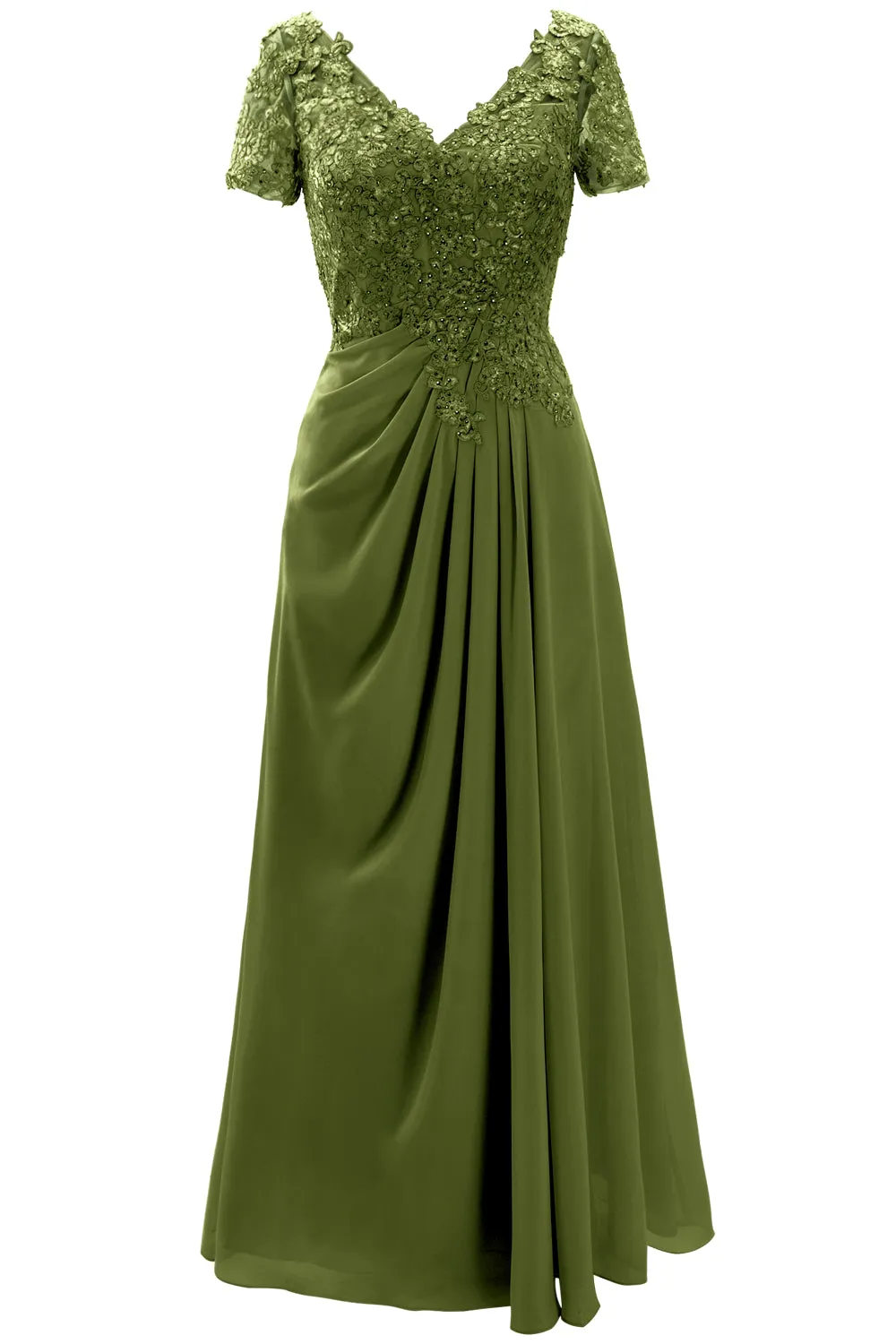 MACloth Women Mother of the Bride Dresses Short Sleeve Lace Wedding Evening Gown