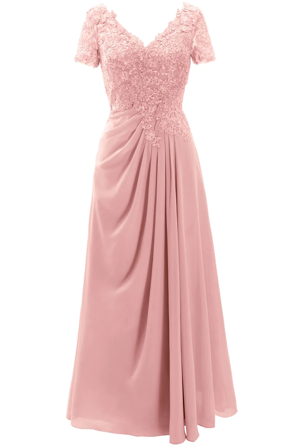 MACloth Women Mother of the Bride Dresses Short Sleeve Lace Wedding Evening Gown