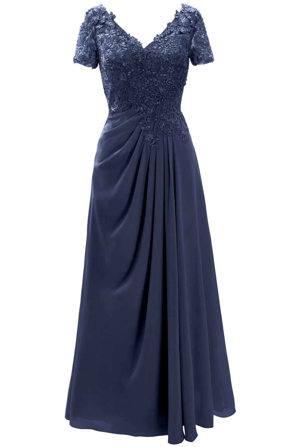 MACloth Women Mother of the Bride Dresses Short Sleeve Lace Wedding Evening Gown