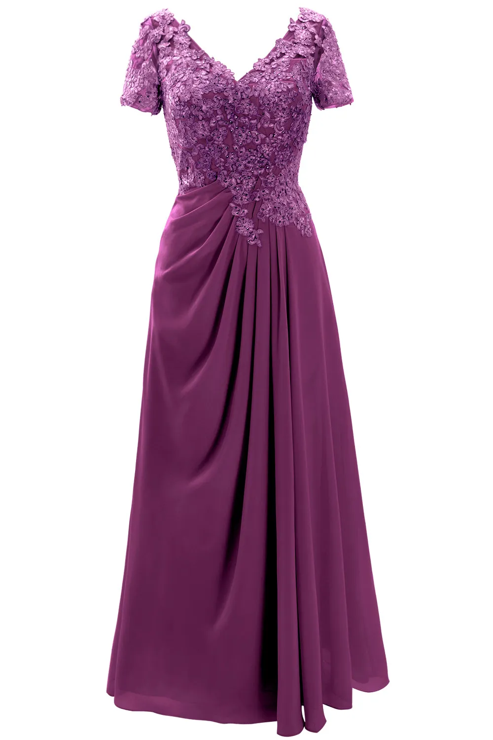MACloth Women Mother of the Bride Dresses Short Sleeve Lace Wedding Evening Gown