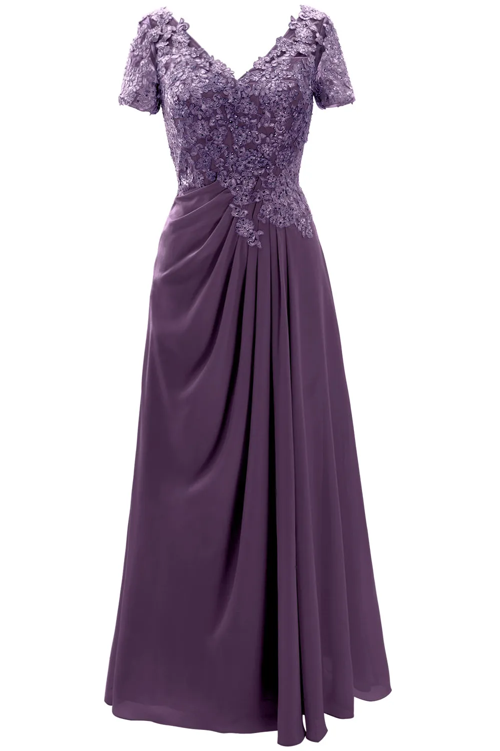 MACloth Women Mother of the Bride Dresses Short Sleeve Lace Wedding Evening Gown