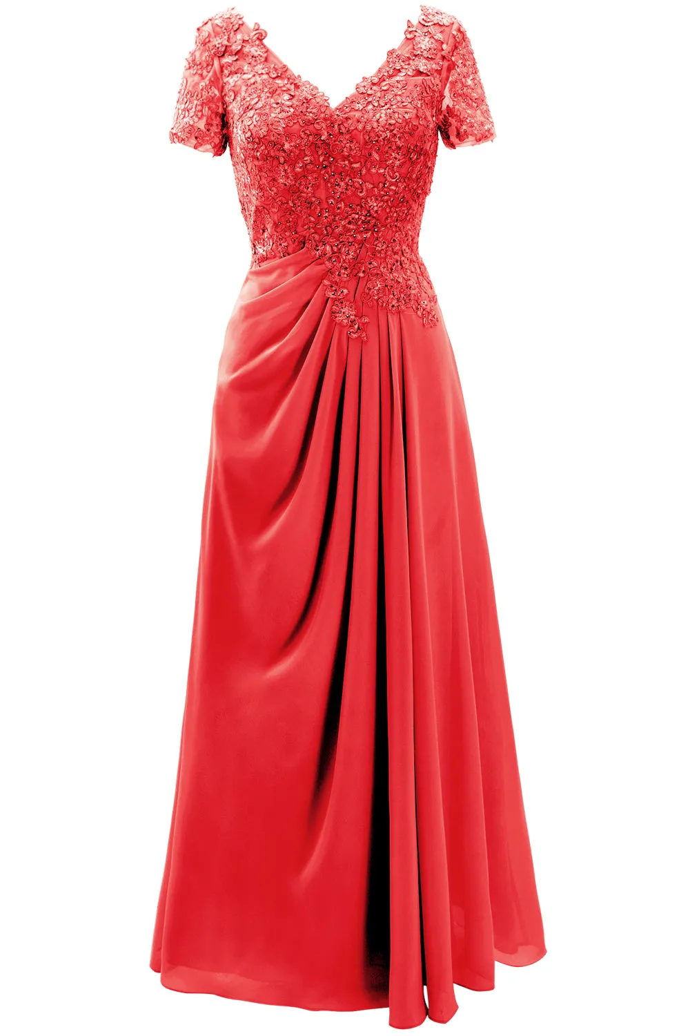 MACloth Women Mother of the Bride Dresses Short Sleeve Lace Wedding Evening Gown