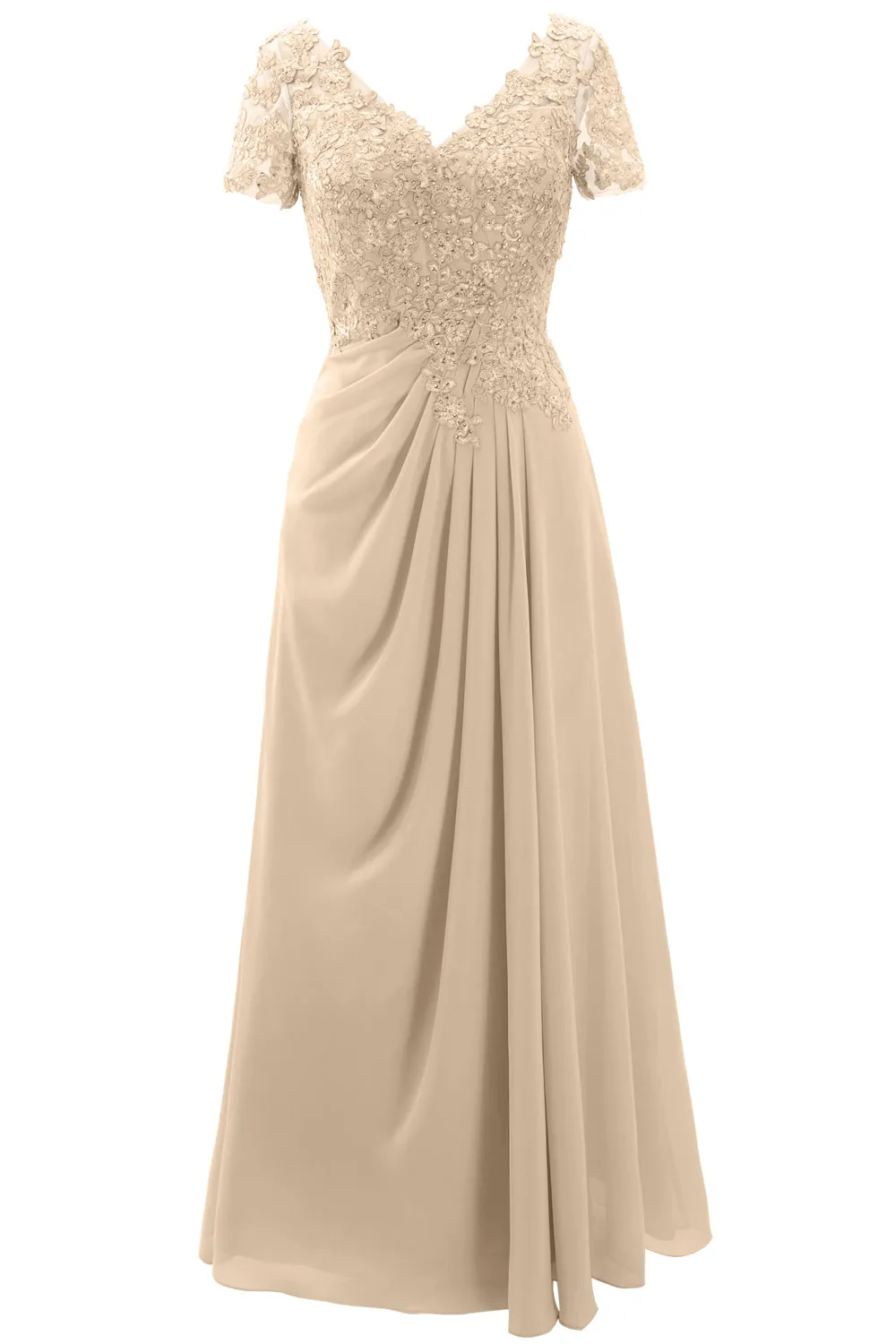 MACloth Women Mother of the Bride Dresses Short Sleeve Lace Wedding Evening Gown