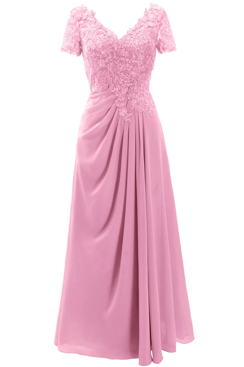 MACloth Women Mother of the Bride Dresses Short Sleeve Lace Wedding Evening Gown