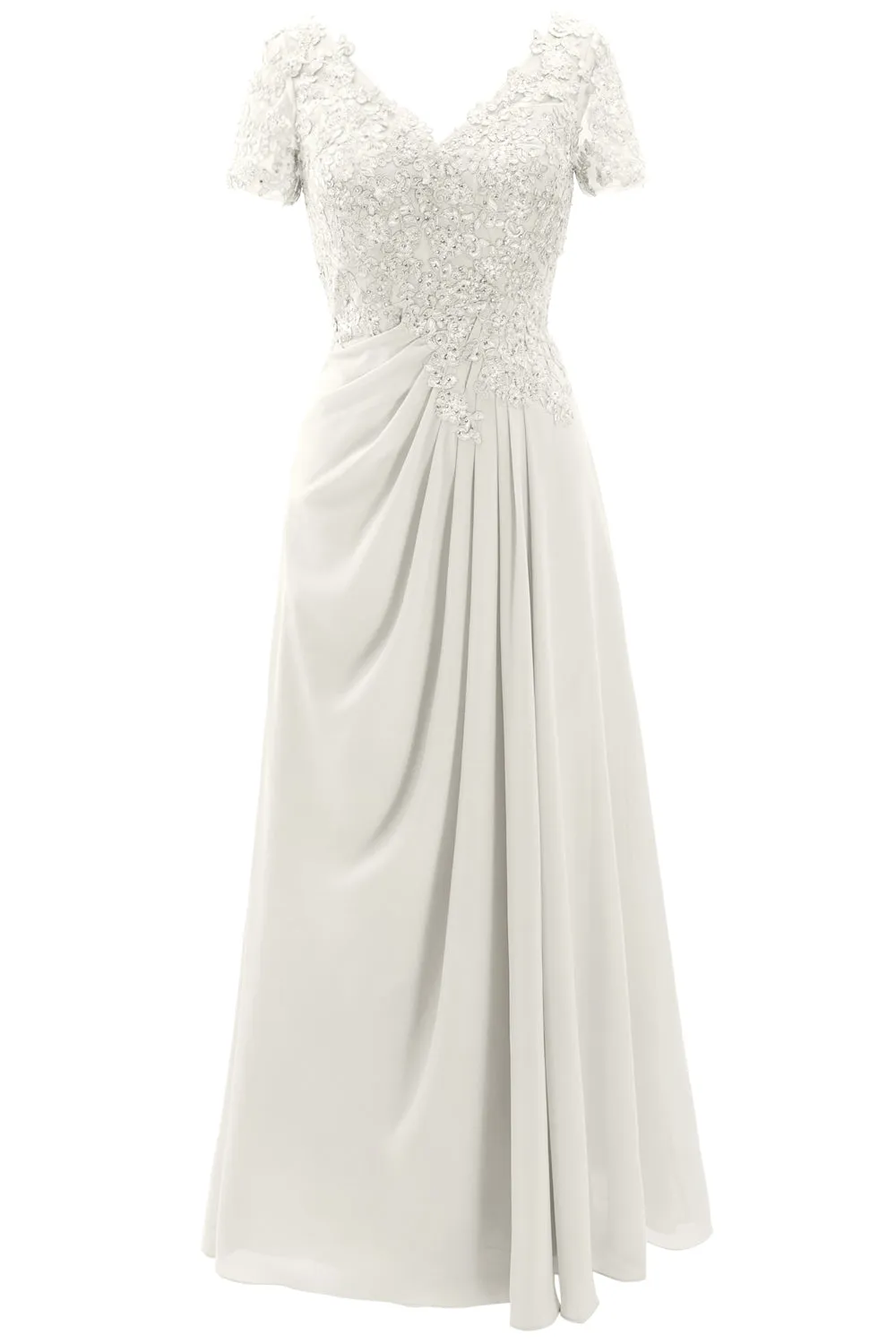 MACloth Women Mother of the Bride Dresses Short Sleeve Lace Wedding Evening Gown