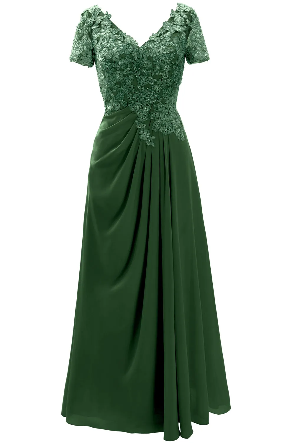 MACloth Women Mother of the Bride Dresses Short Sleeve Lace Wedding Evening Gown
