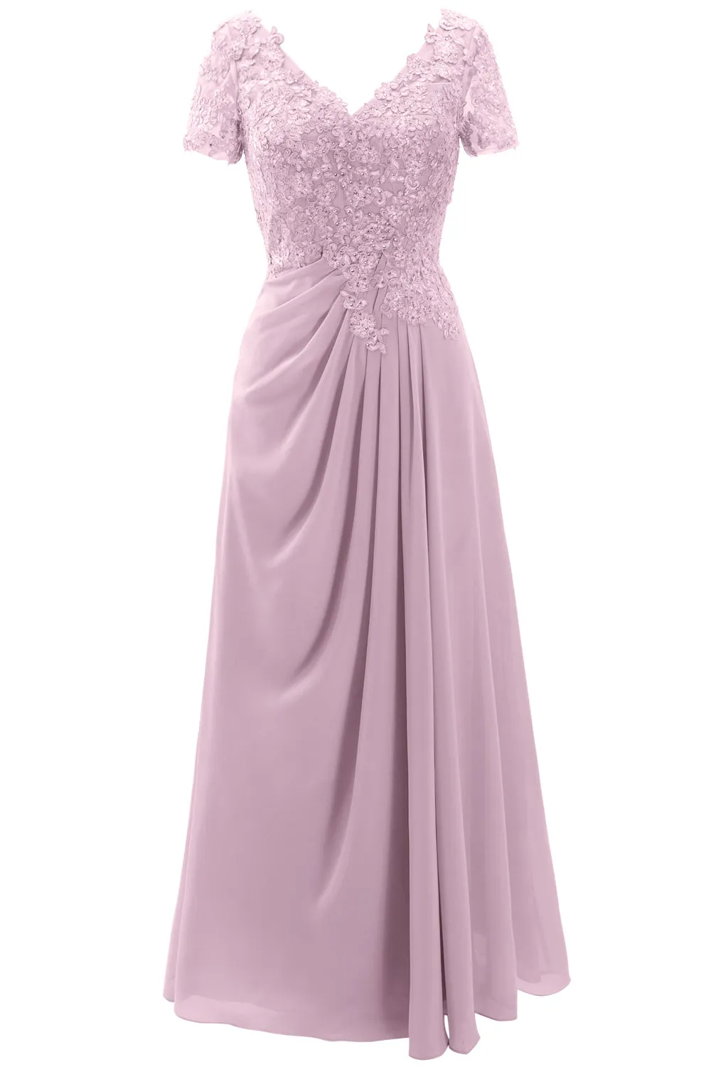 MACloth Women Mother of the Bride Dresses Short Sleeve Lace Wedding Evening Gown
