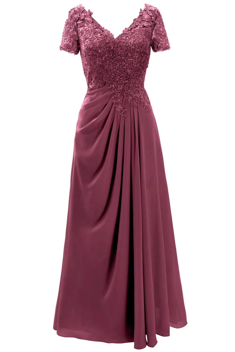 MACloth Women Mother of the Bride Dresses Short Sleeve Lace Wedding Evening Gown