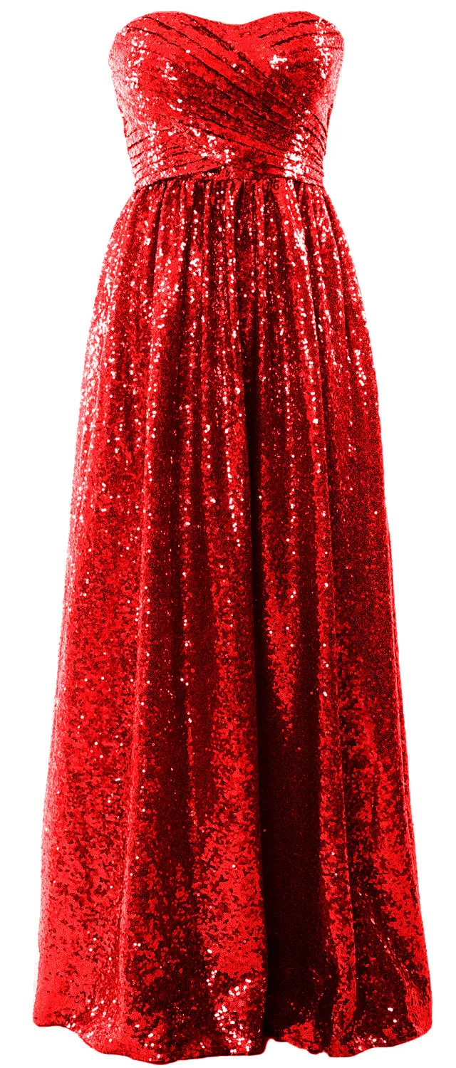 MACloth Women Sequin Bridesmaid Dresses Sweetheart Long Wedding Evening Gown