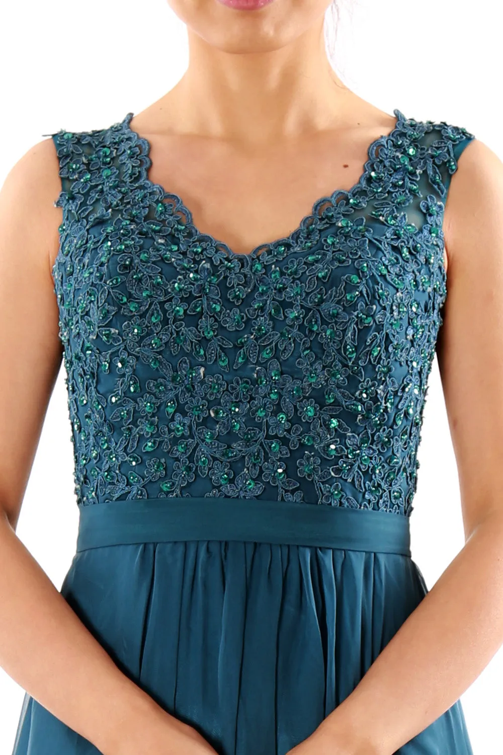 MACloth Women V Neck Lace Chiffon Long Prom Dresses Formal Party Evening Gown