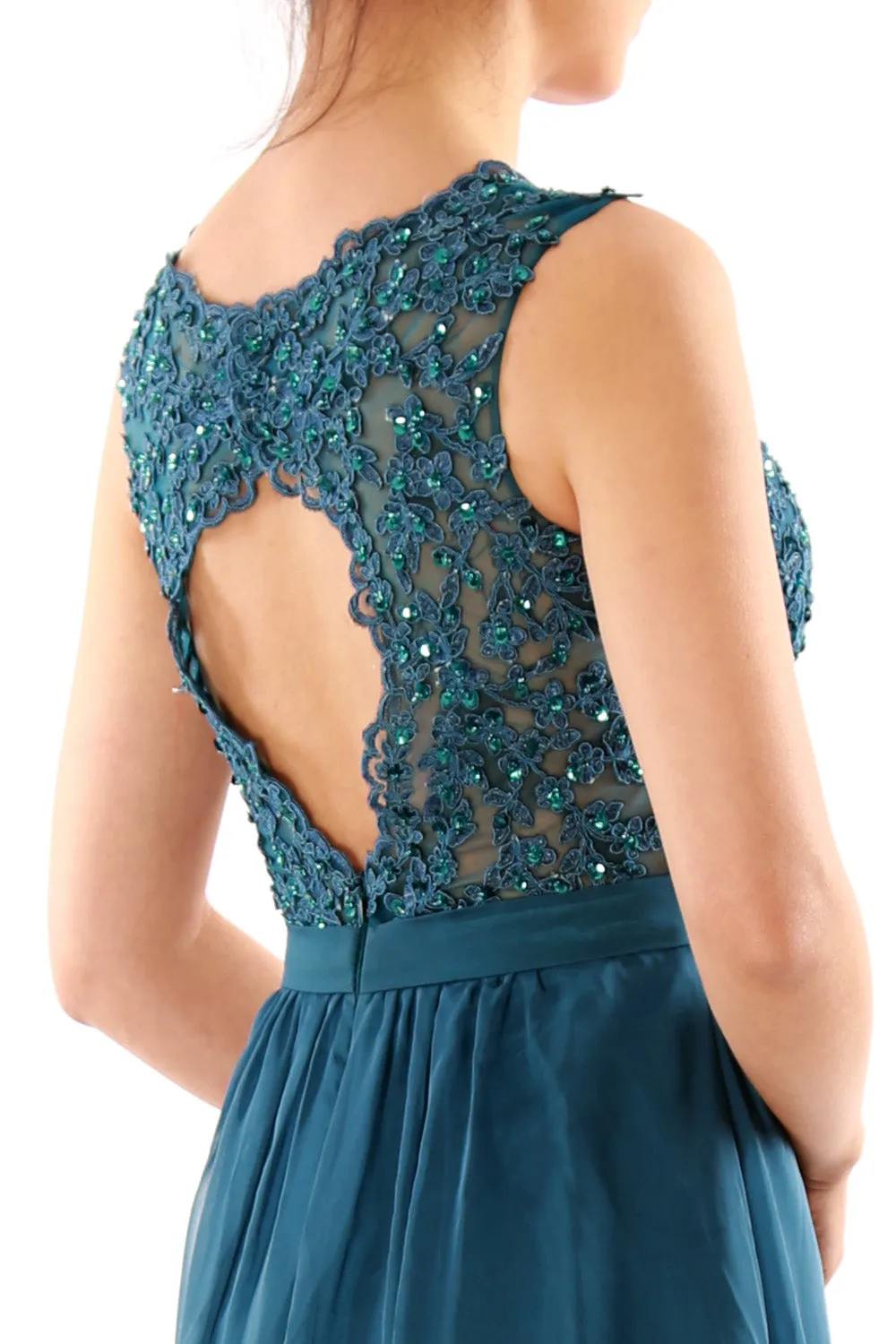 MACloth Women V Neck Lace Chiffon Long Prom Dresses Formal Party Evening Gown