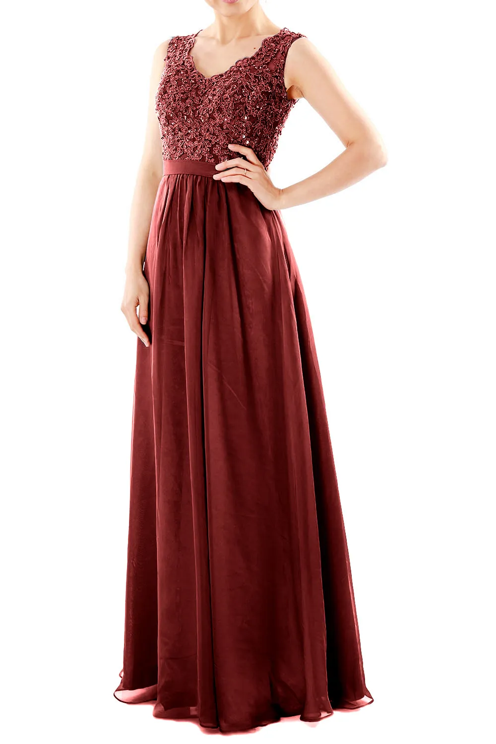 MACloth Women V Neck Lace Chiffon Long Prom Dresses Formal Party Evening Gown