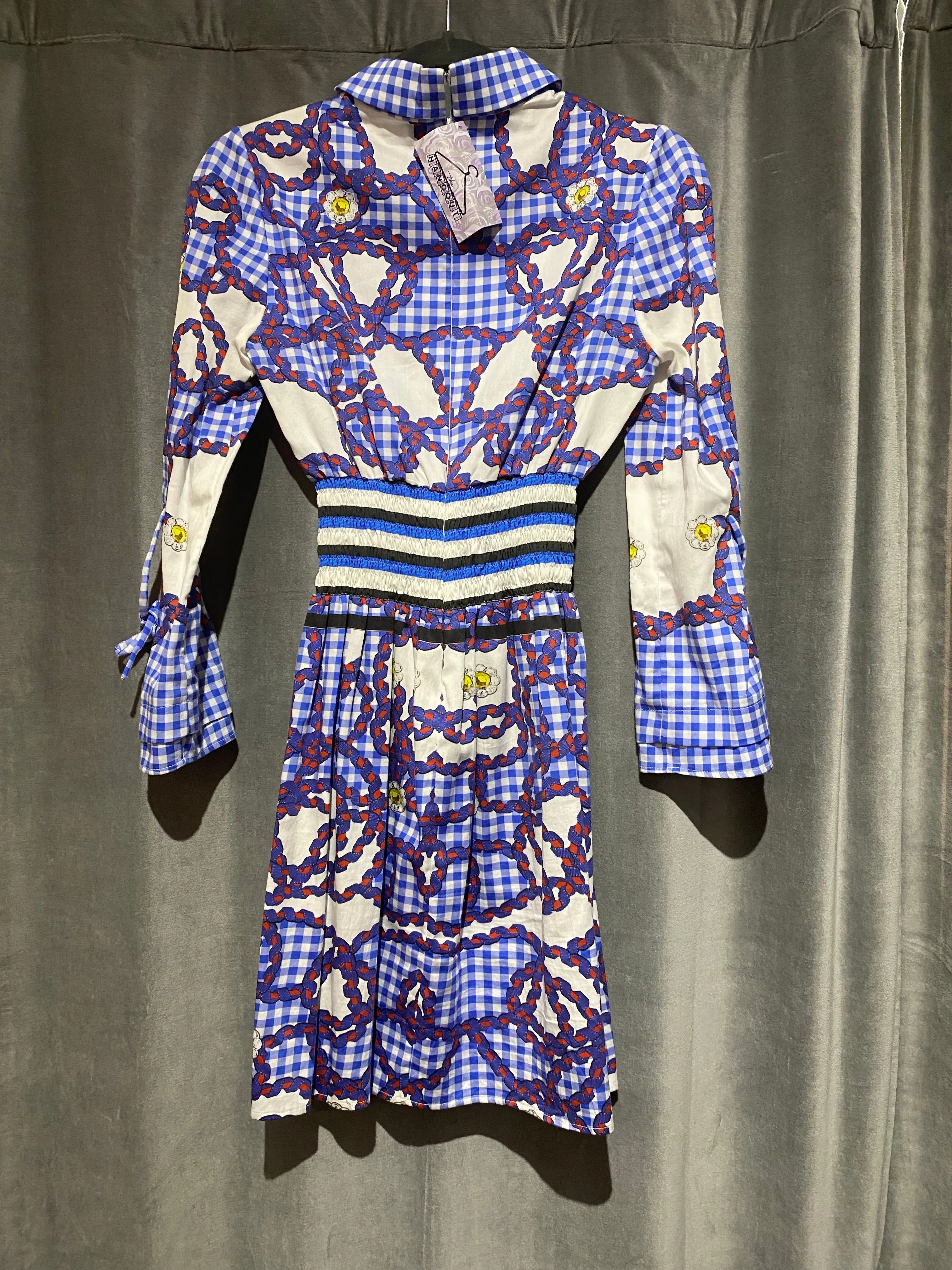 Mary Katrantzou Long Sleeve Collared Elastic Waist Dress