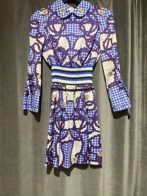 Mary Katrantzou Long Sleeve Collared Elastic Waist Dress
