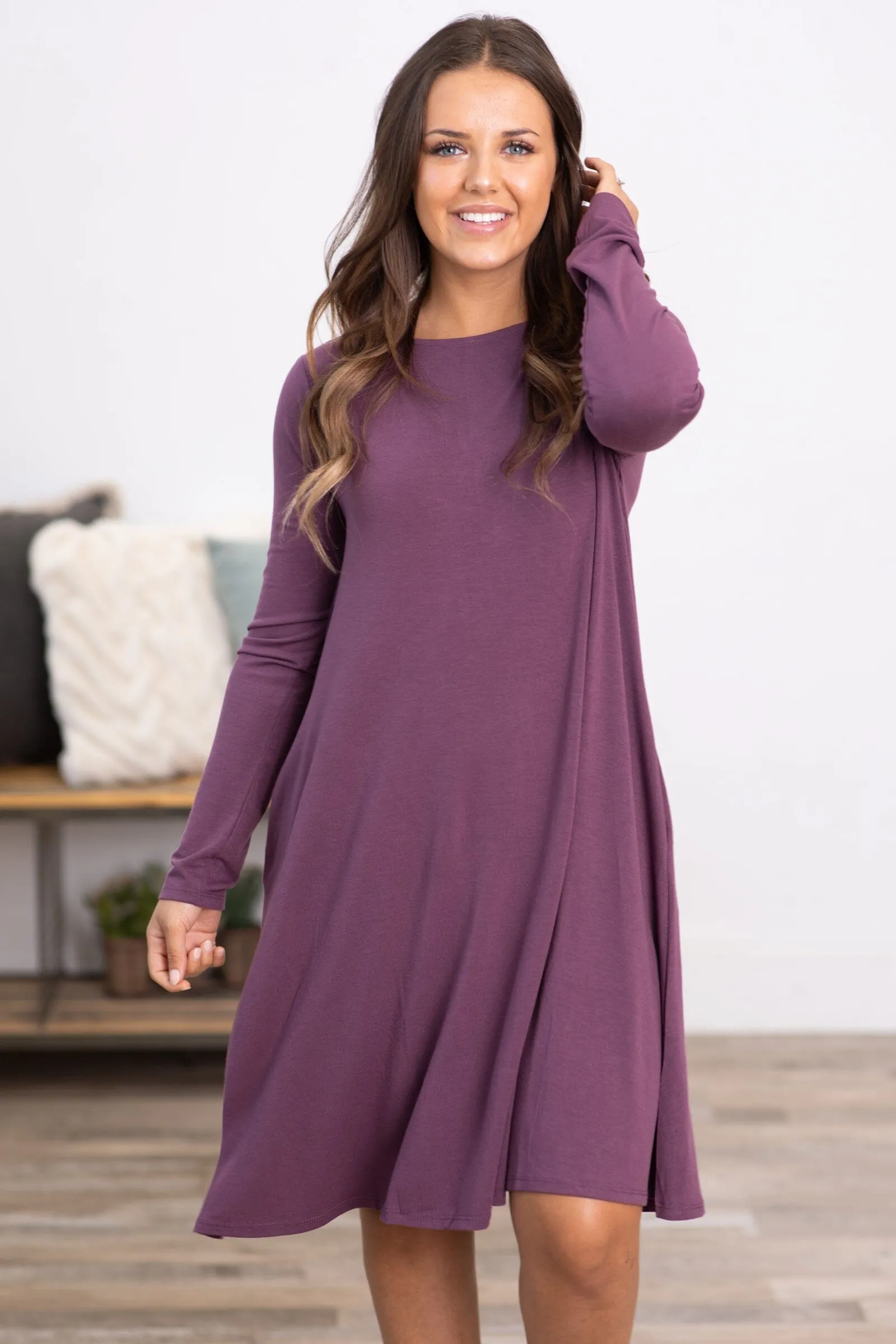 Mauve Long Sleeve Knit Dress