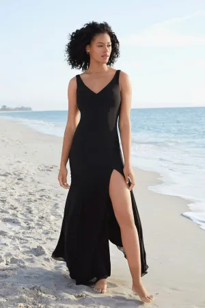 Maxi Long Black Prom Gown with Side Slit