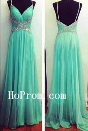 Mint Chiffon Prom Dresses,Spaghetti Straps Prom Dress,Evening Dress