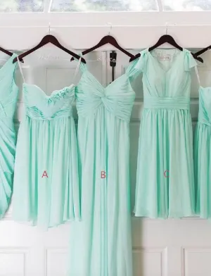 mint green bridesmaid dresses long/short chiffon cheap mismatched a line wedding guest dresses