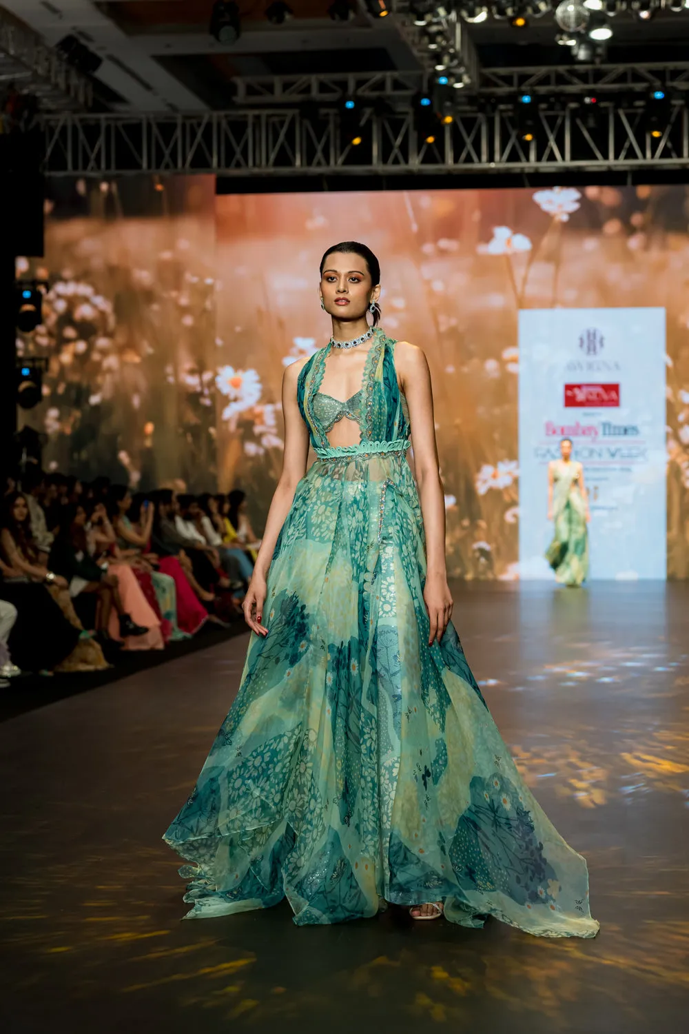 Mint Green High Low Gown With Pant Set