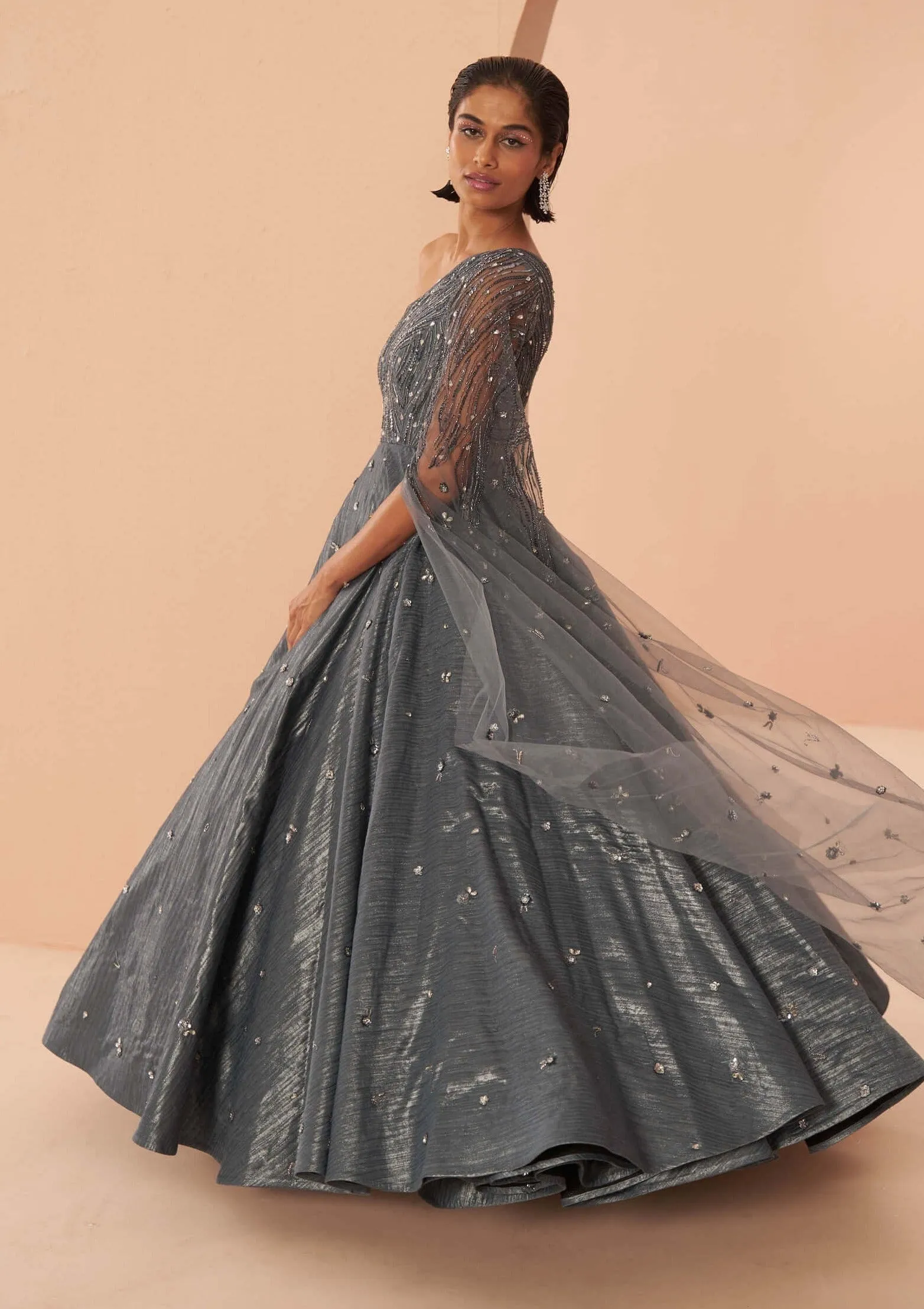 Mirage blue crushed gown