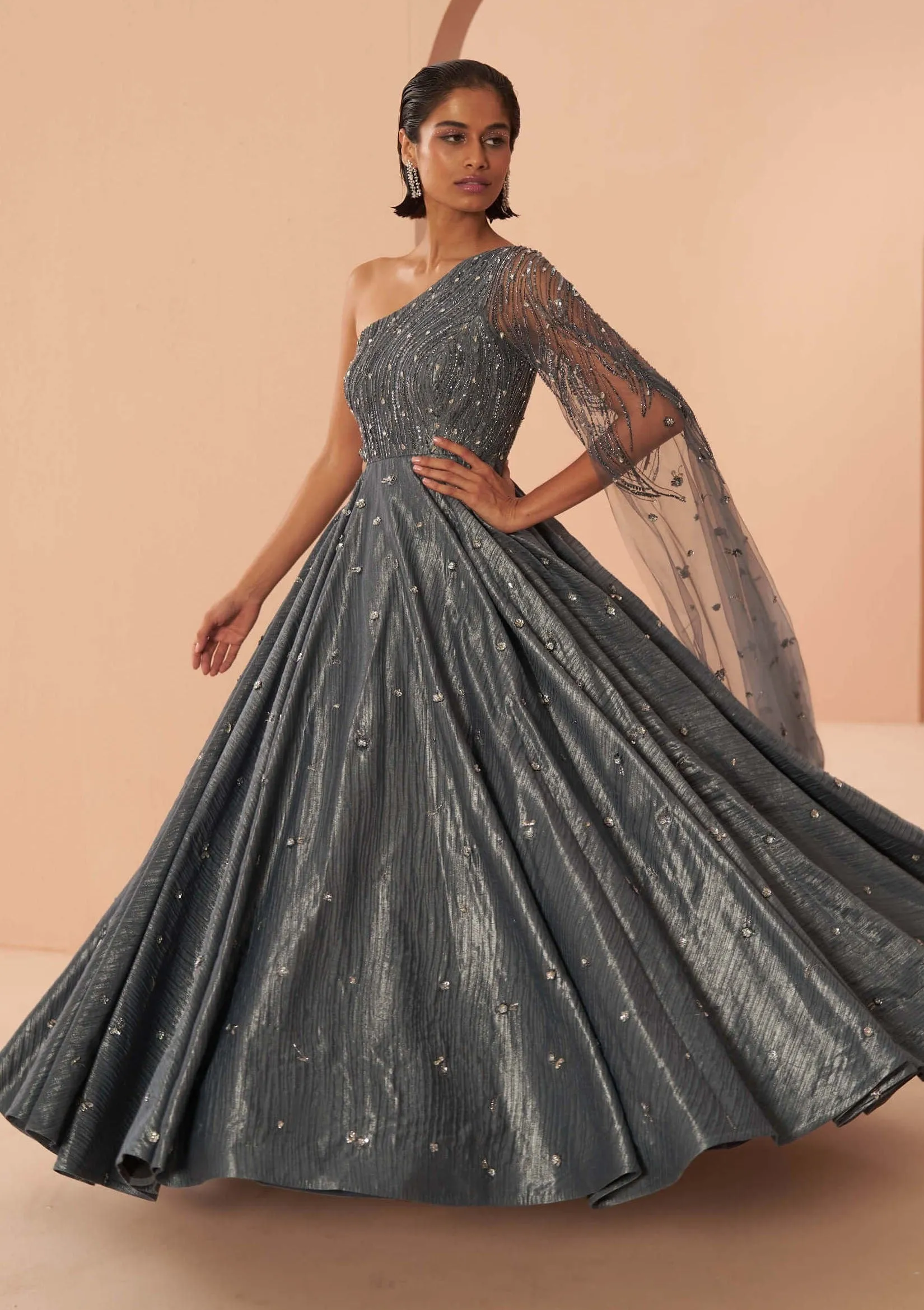 Mirage blue crushed gown