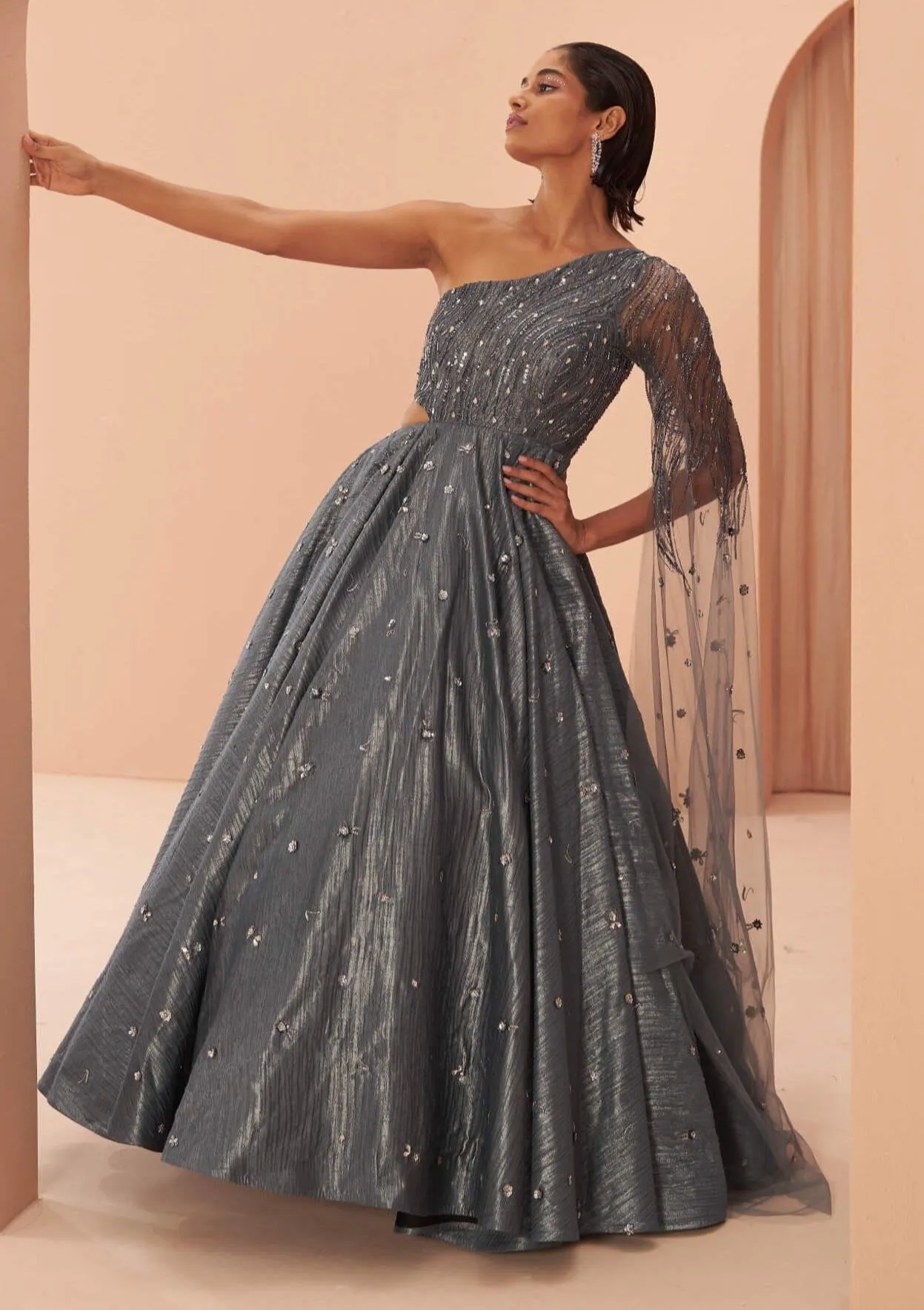 Mirage blue crushed gown