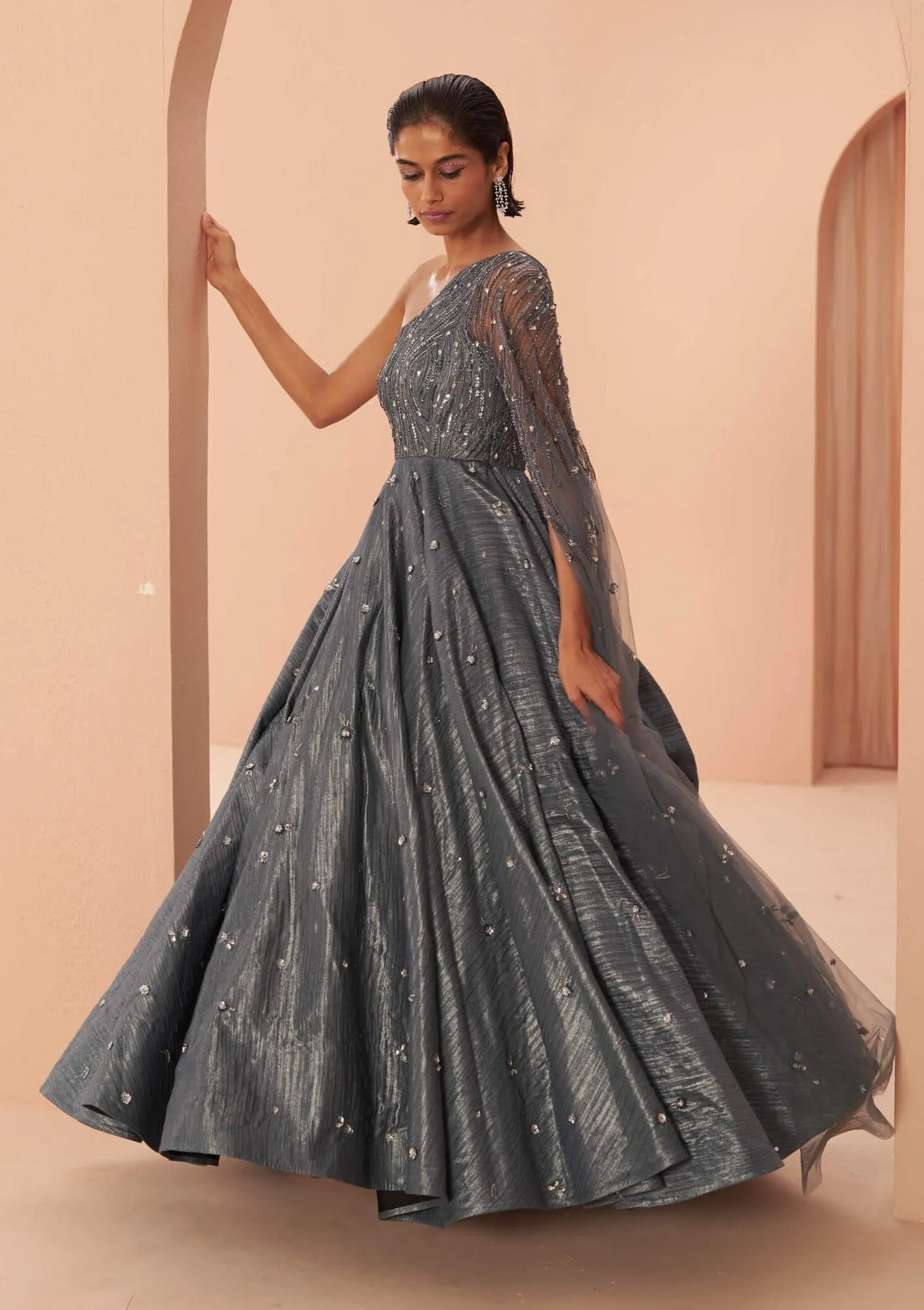 Mirage blue crushed gown