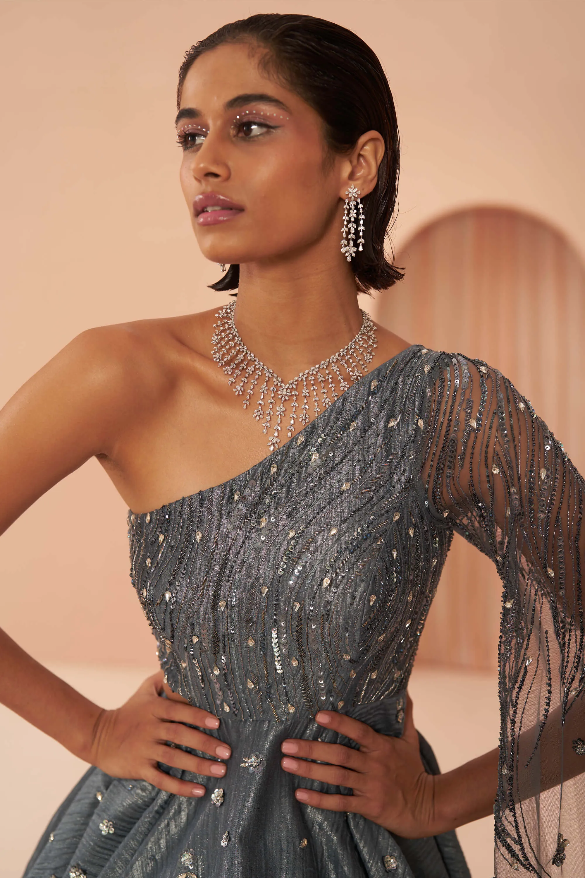 Mirage blue crushed gown