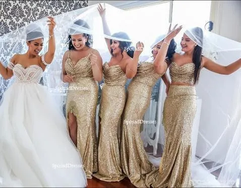 Mismatched Sparkly Gold Sequin Mermaid Bridesmaid Dresses, BD124