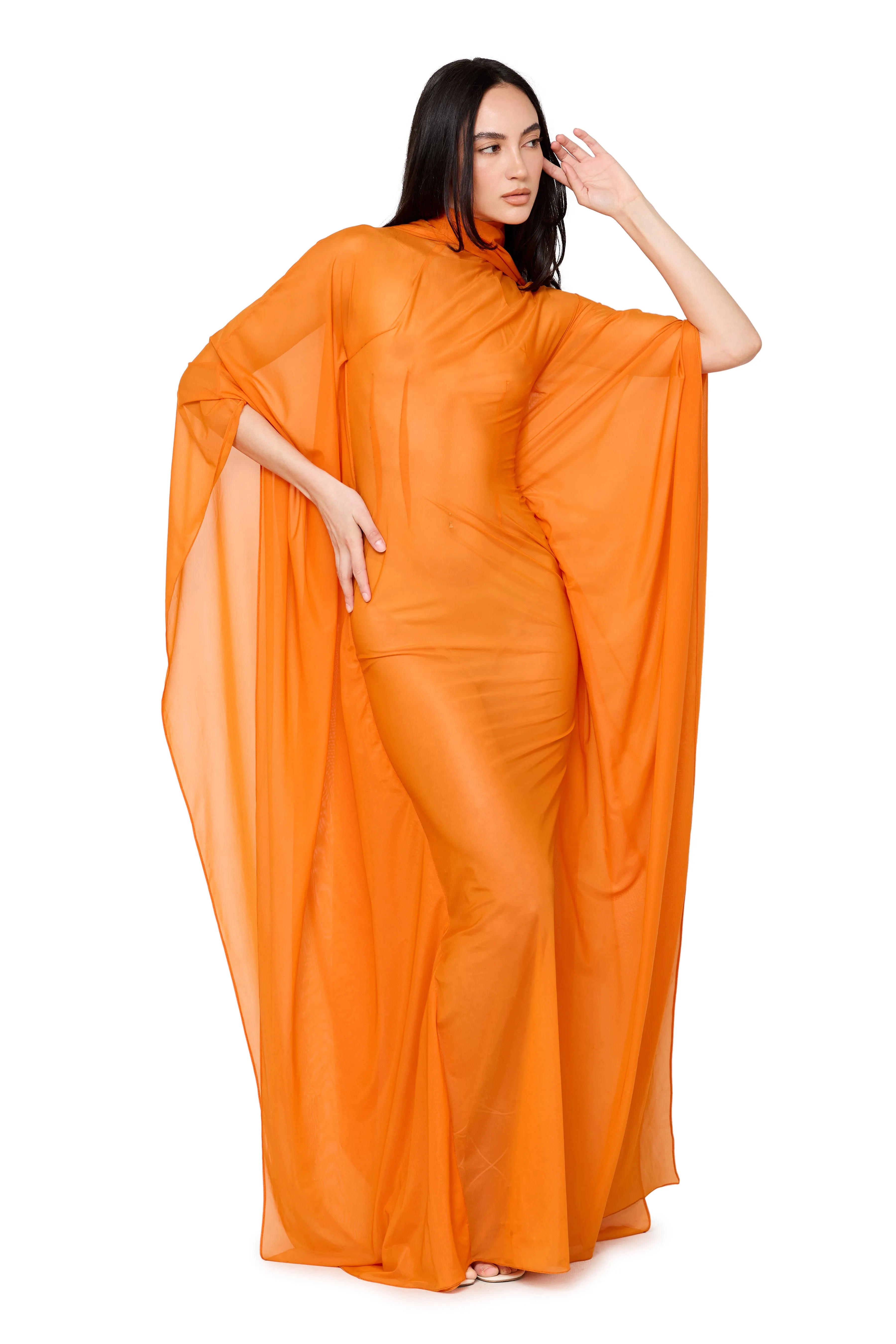 Mockneck Gown with Sweeping Dolman Sleeves