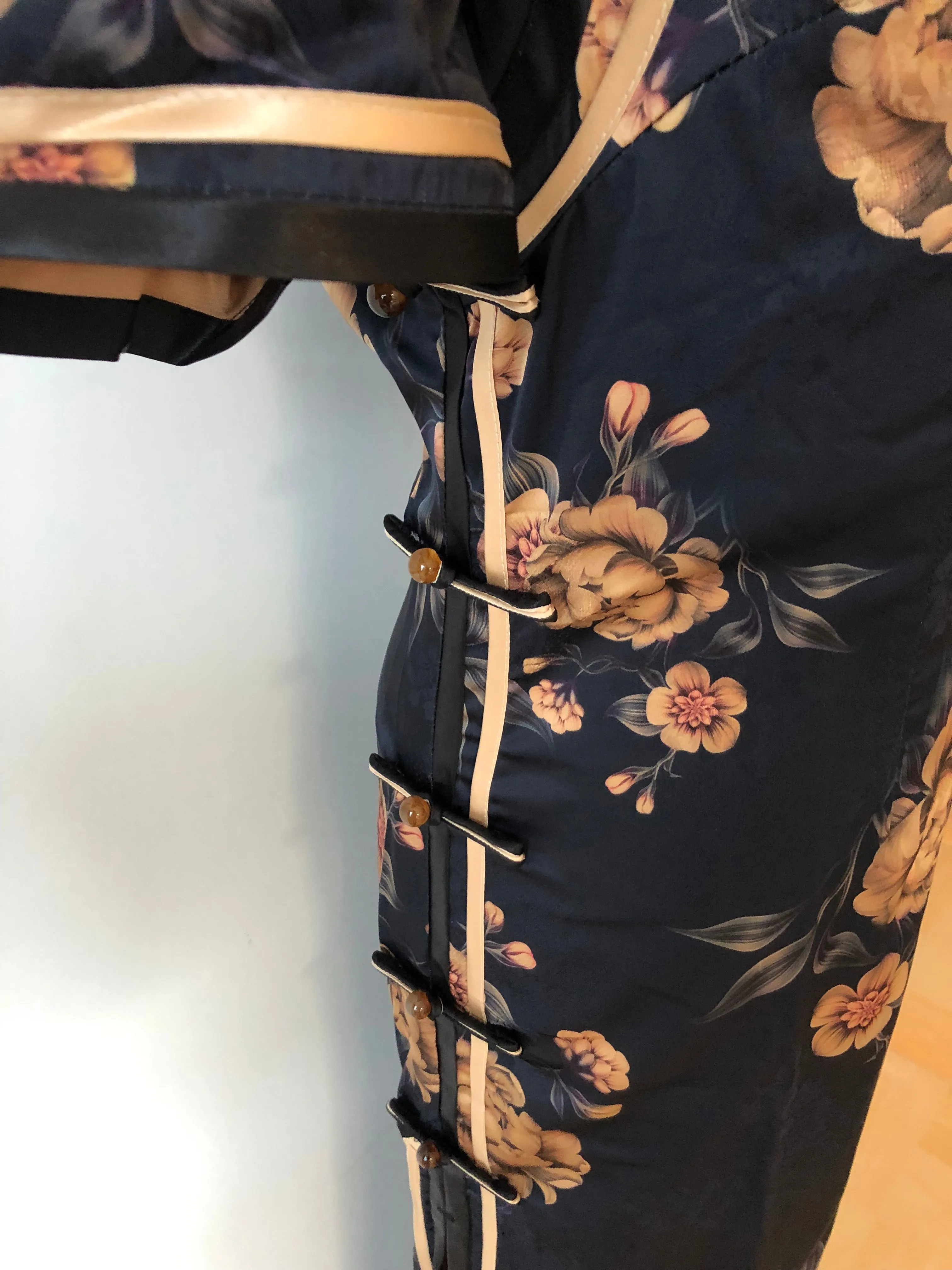 Modern Chinese qipao, Chinese Cheongsam Dress, dark navy blue jacquard qipao, Ball Gowns, mandarin collar