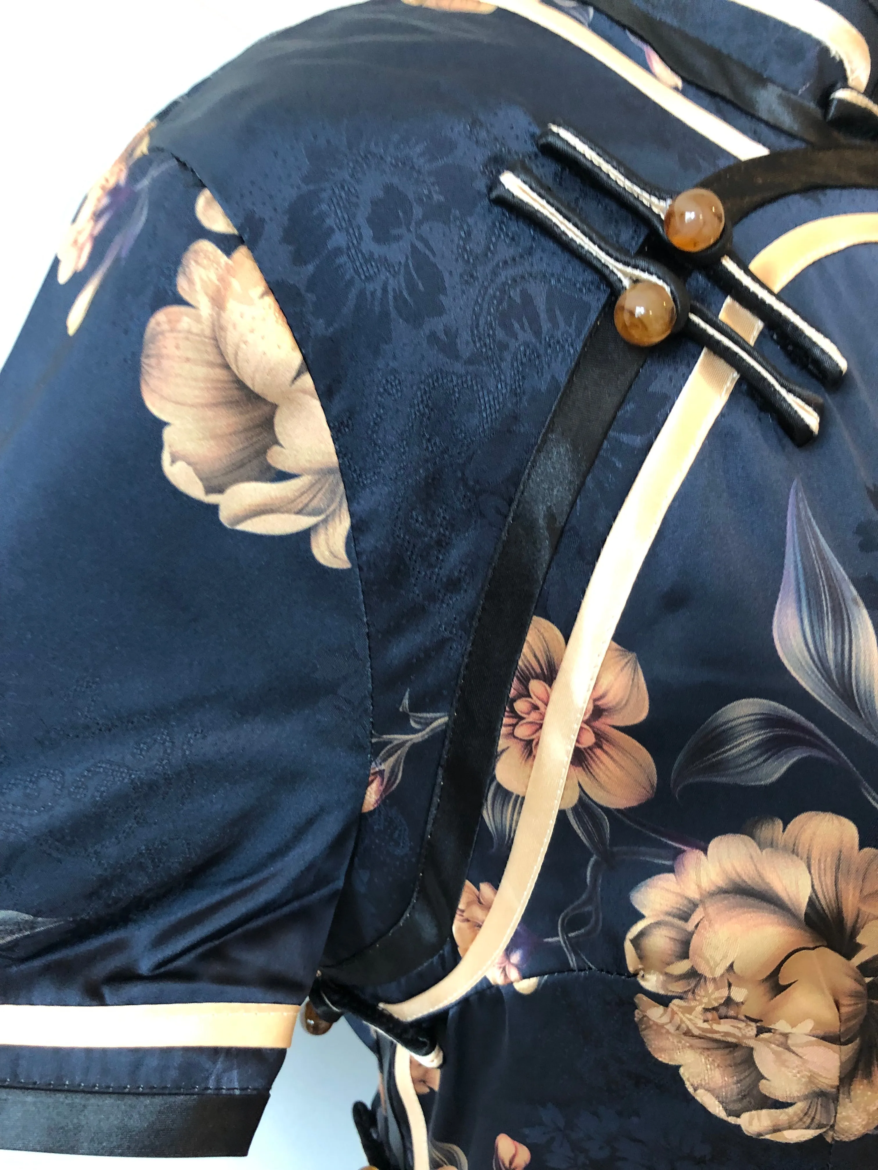 Modern Chinese qipao, Chinese Cheongsam Dress, dark navy blue jacquard qipao, Ball Gowns, mandarin collar