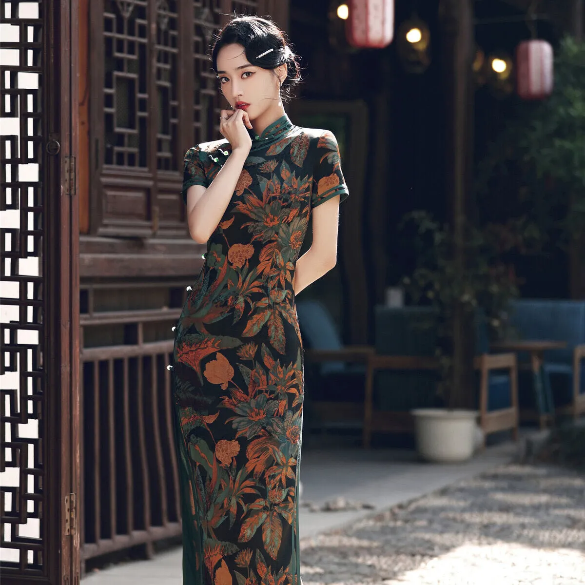 Modern Chinese qipao, Chinese Cheongsam Dress, green jacquard qipao, Ball Gowns, mandarin collar