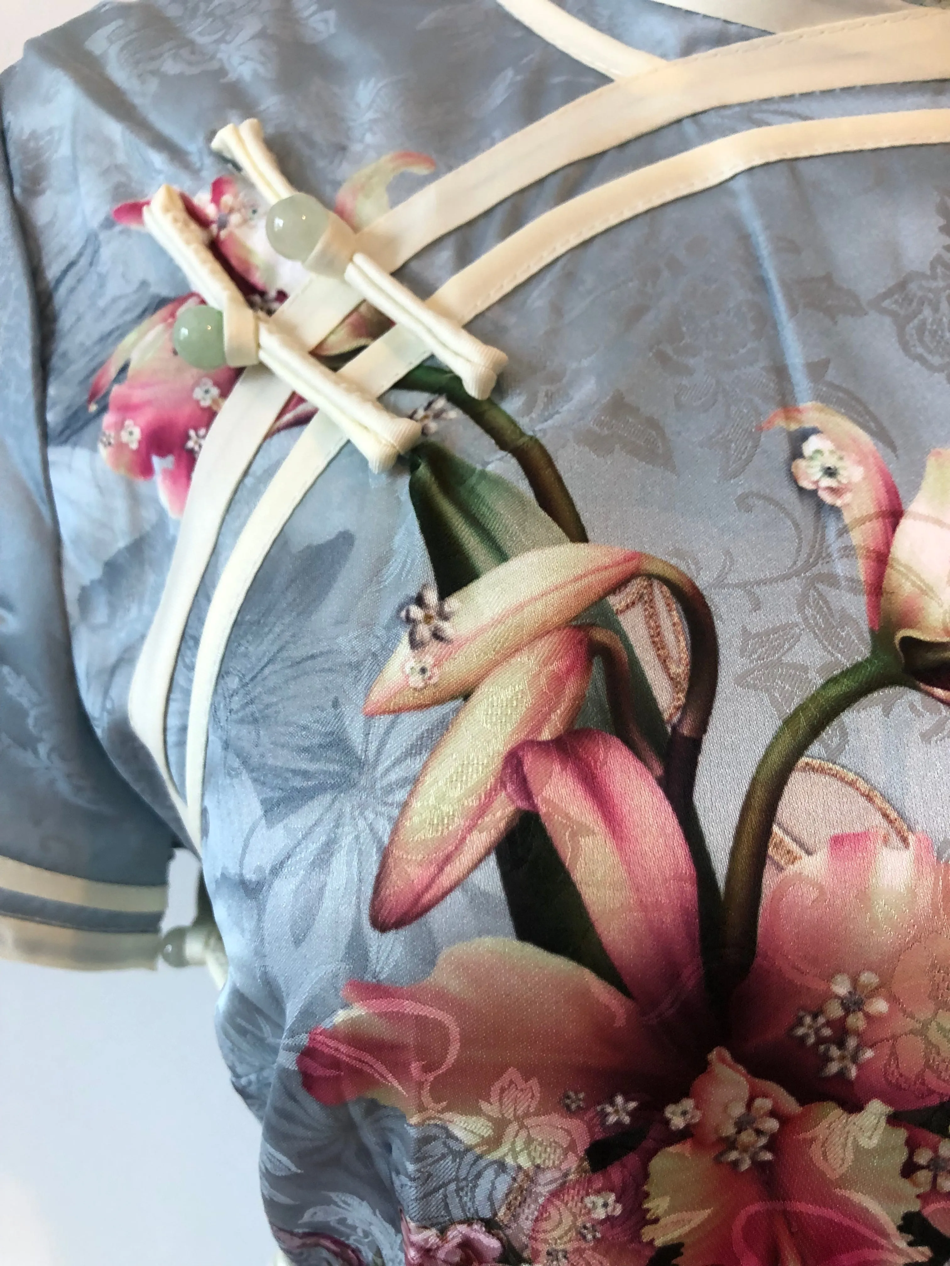 Modern Chinese qipao, Chinese Cheongsam Dress, light blue jacquard qipao, Ball Gowns, mandarin collar
