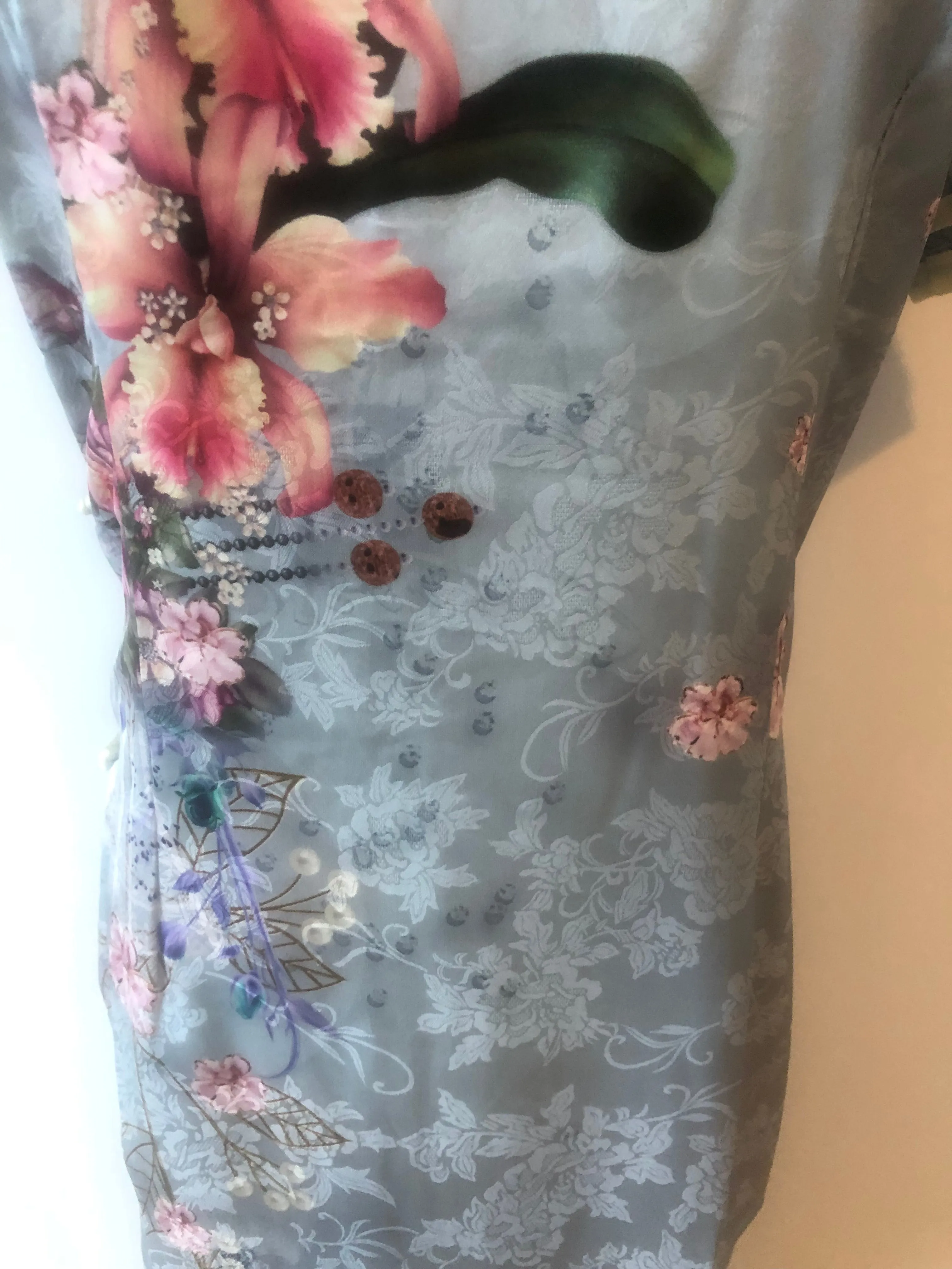 Modern Chinese qipao, Chinese Cheongsam Dress, light blue jacquard qipao, Ball Gowns, mandarin collar