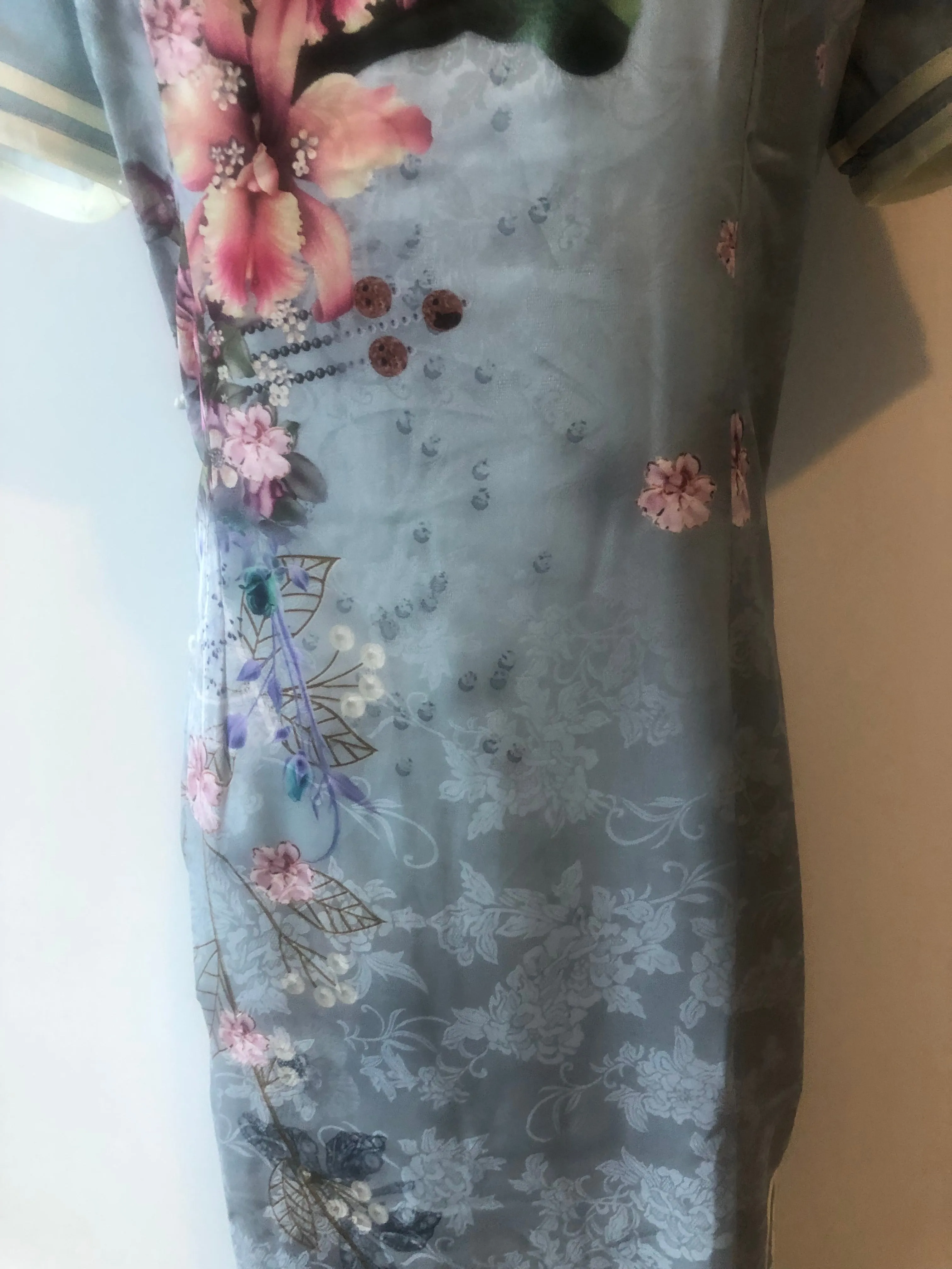 Modern Chinese qipao, Chinese Cheongsam Dress, light blue jacquard qipao, Ball Gowns, mandarin collar
