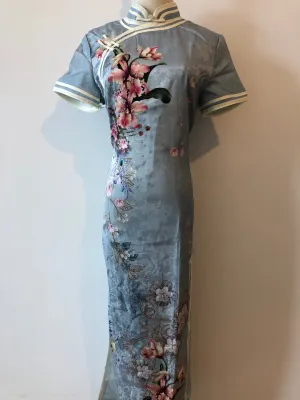 Modern Chinese qipao, Chinese Cheongsam Dress, light blue jacquard qipao, Ball Gowns, mandarin collar