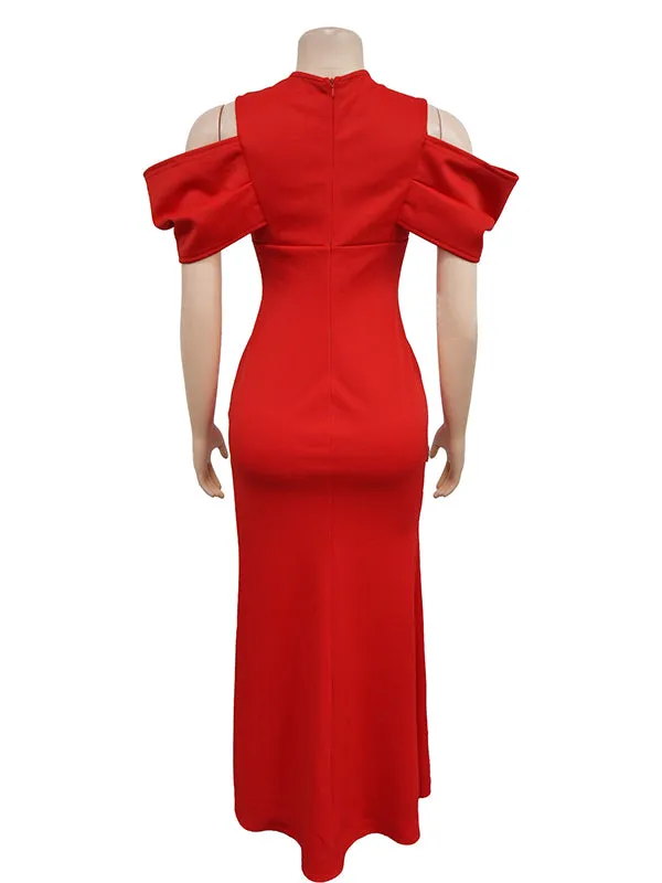 Momnfancy Off-shoulder Side Slit Ruched Mermaid Deep V-neck Elegant Cocktail Gowns Baby Shower Photoshoot Maternity Maxi Dress