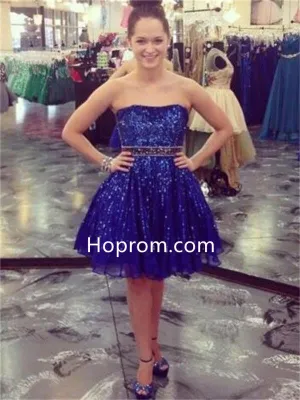 Navy Blue Chiffon Homecoming Dress, Sweetheart Homecoming Dress